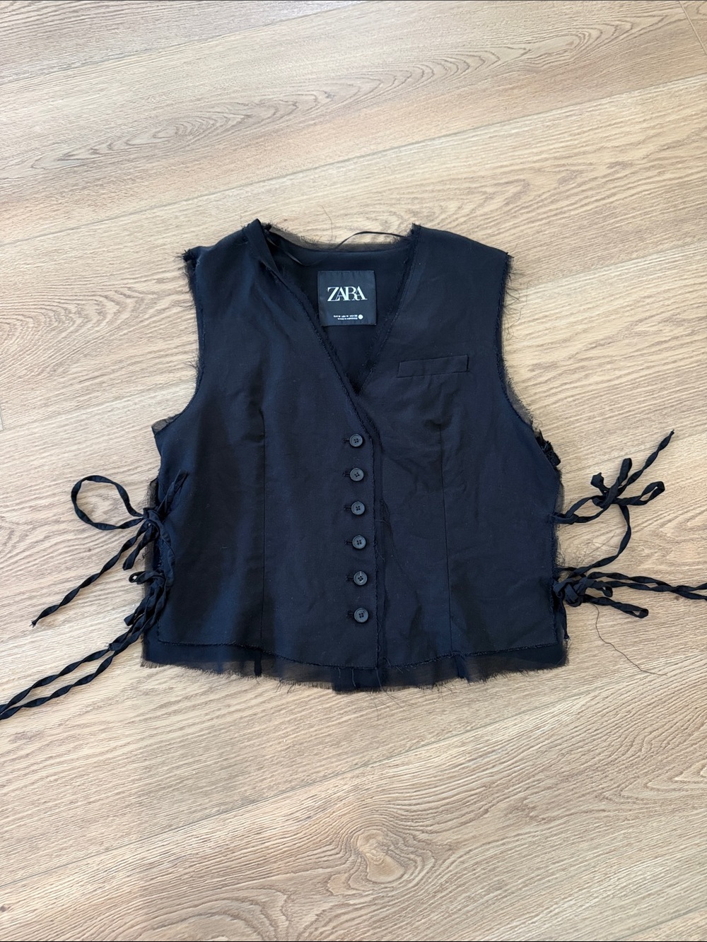 Zara Black Button-Front Tie-Side Vest size medium